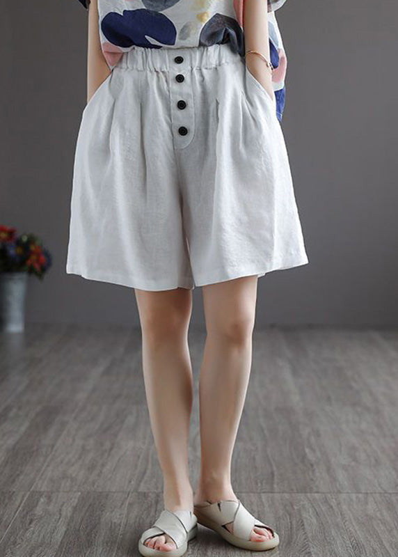 White Button Wide Leg Shorts