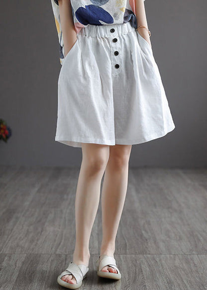 White Button Wide Leg Shorts