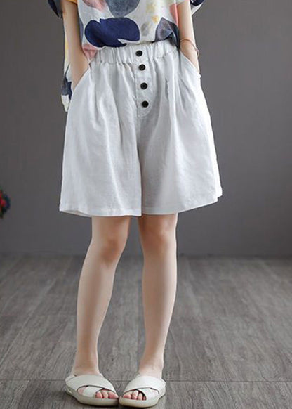 White Button Wide Leg Shorts