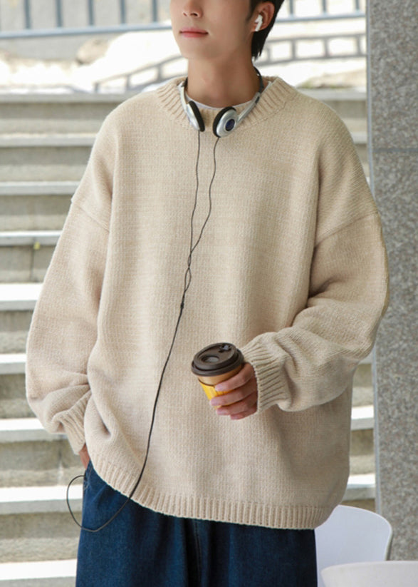 White Cozy Thick Knit Fall Sweaters O Neck