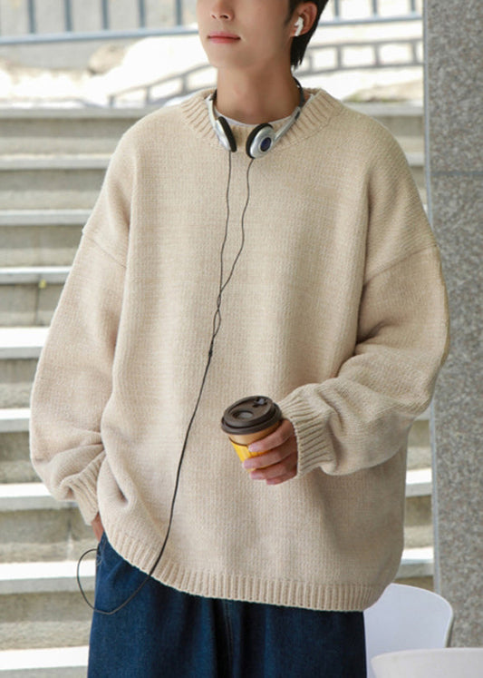 White Cozy Thick Knit Fall Sweaters O Neck