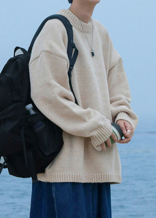 White Cozy Thick Knit Fall Sweaters O Neck