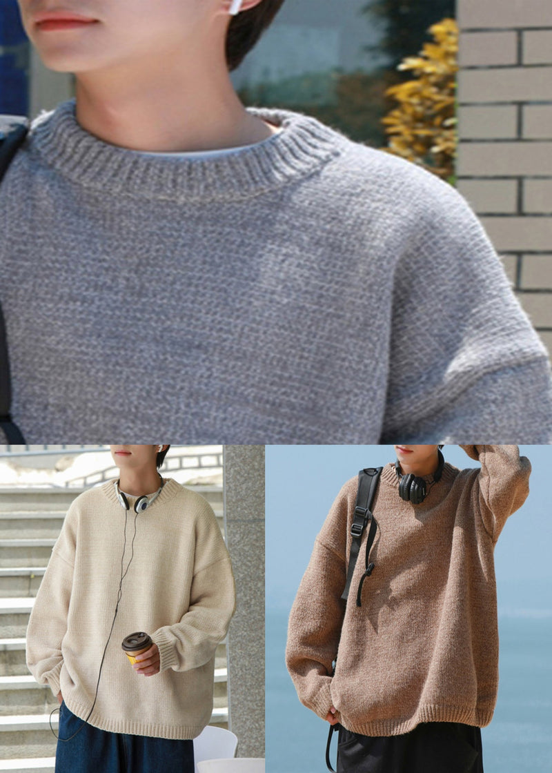 White Cozy Thick Knit Fall Sweaters O Neck