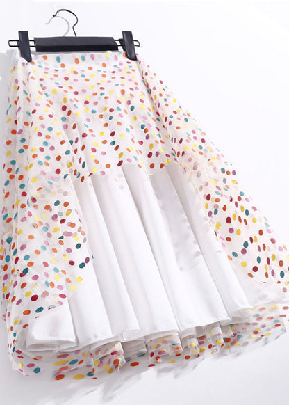 White Dot Print Tulle Holiday Skirts Exra Large Hem Spring