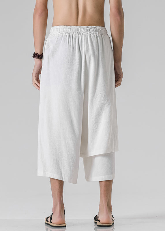 White Elastic Waist Crop Straight Pants