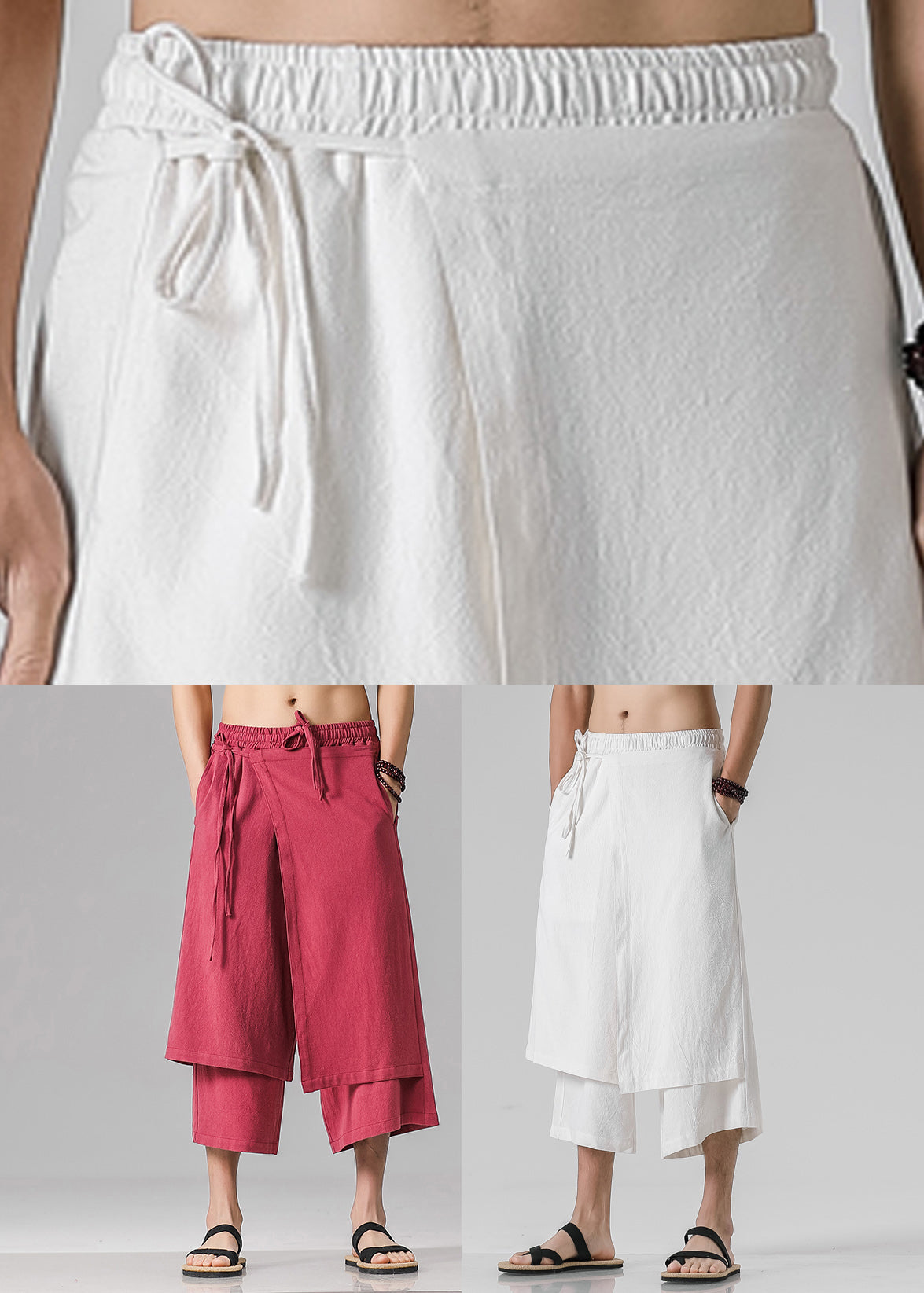 White Elastic Waist Crop Straight Pants