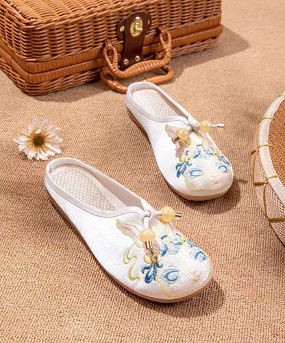 White Embroideried Splicing Flat Slippers Shoes
