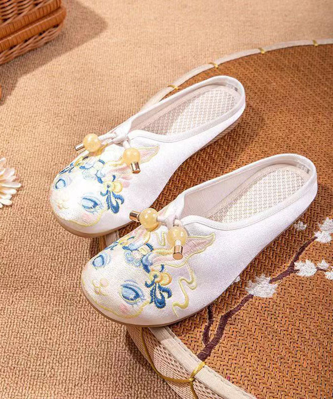White Embroideried Splicing Flat Slippers Shoes