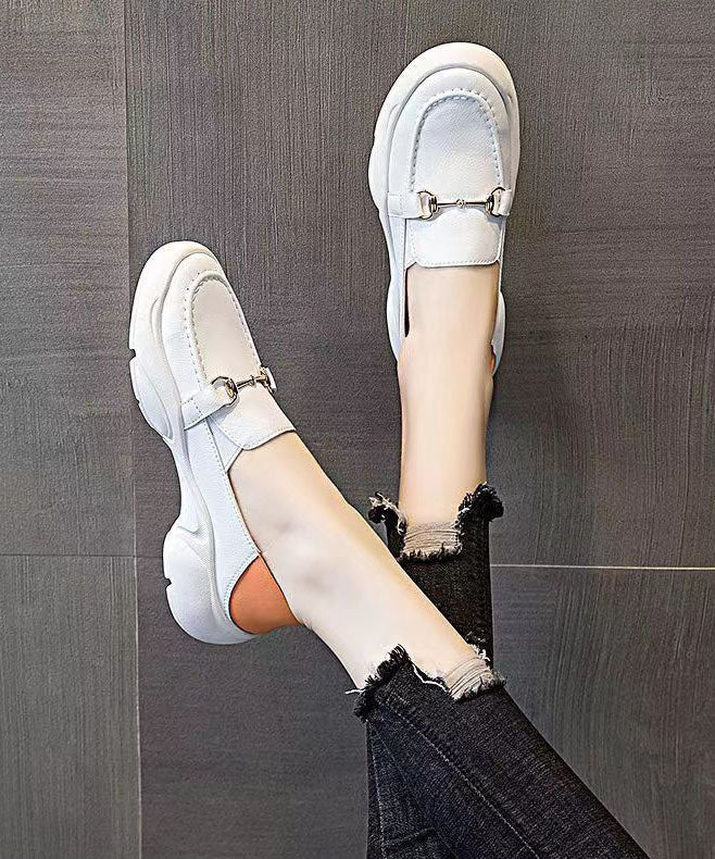 White Faux Leather Comfy Splicing Penny Loafers
