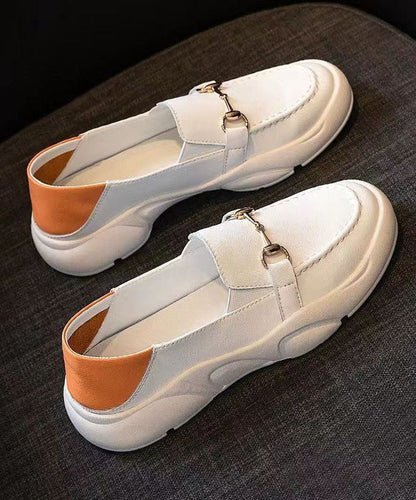 White Faux Leather Comfy Splicing Penny Loafers