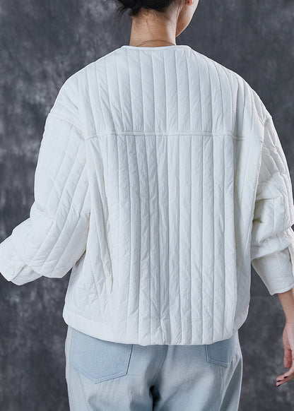 White Fine Cotton Filled Jacket O-neck Zip Up Spring