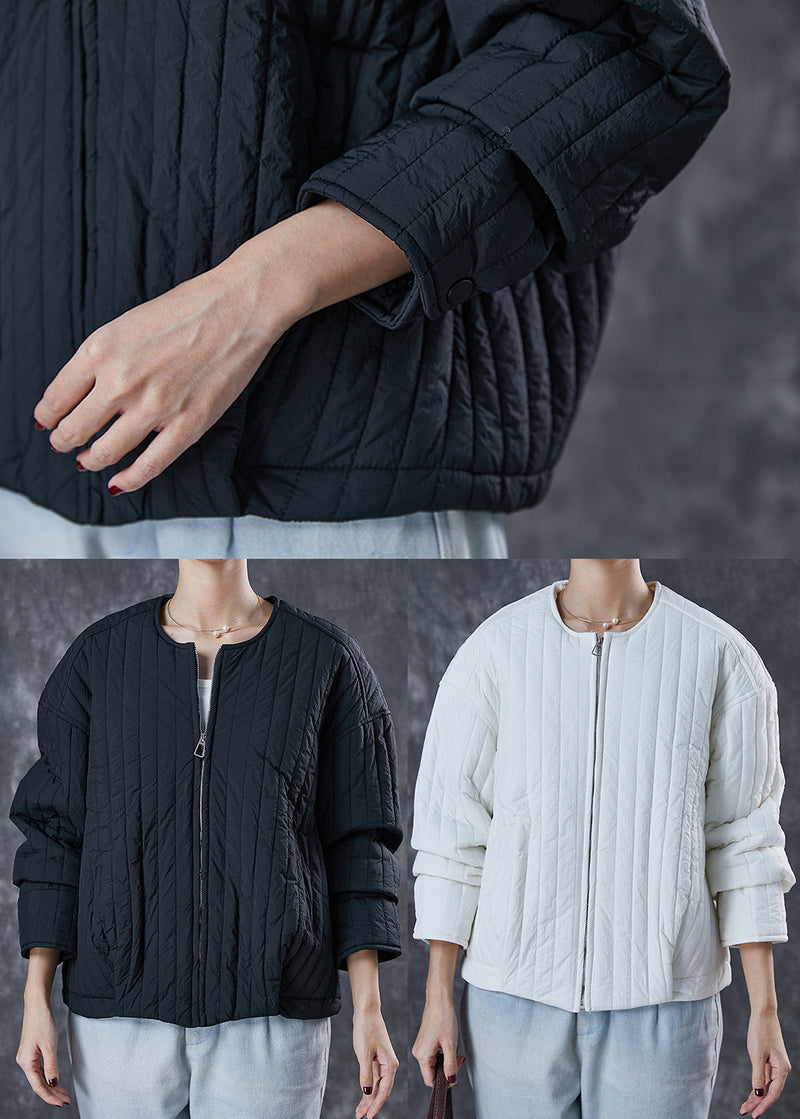 White Fine Cotton Filled Jacket O-neck Zip Up Spring