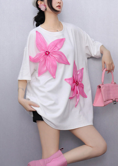 White Decorated Cotton Tank Tops Oversized Summer