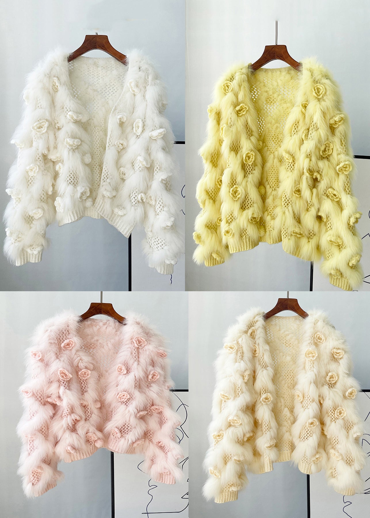 White Hollow Out Mink Hair Knitted Coat Winter