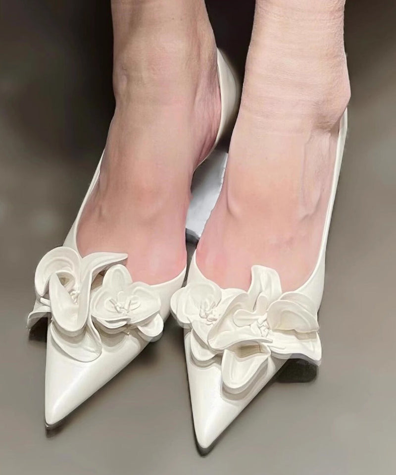 White Splicing Kitten Heels Shoes Pointed Toe