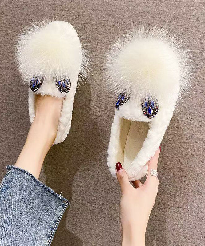 White Fuzzy Fur Splicing Penny Loafers