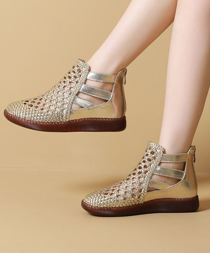 White Hollow Out Sandals Boots Knit Fabric Splicing
