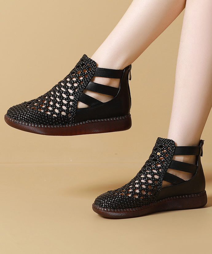 White Hollow Out Sandals Boots Knit Fabric Splicing