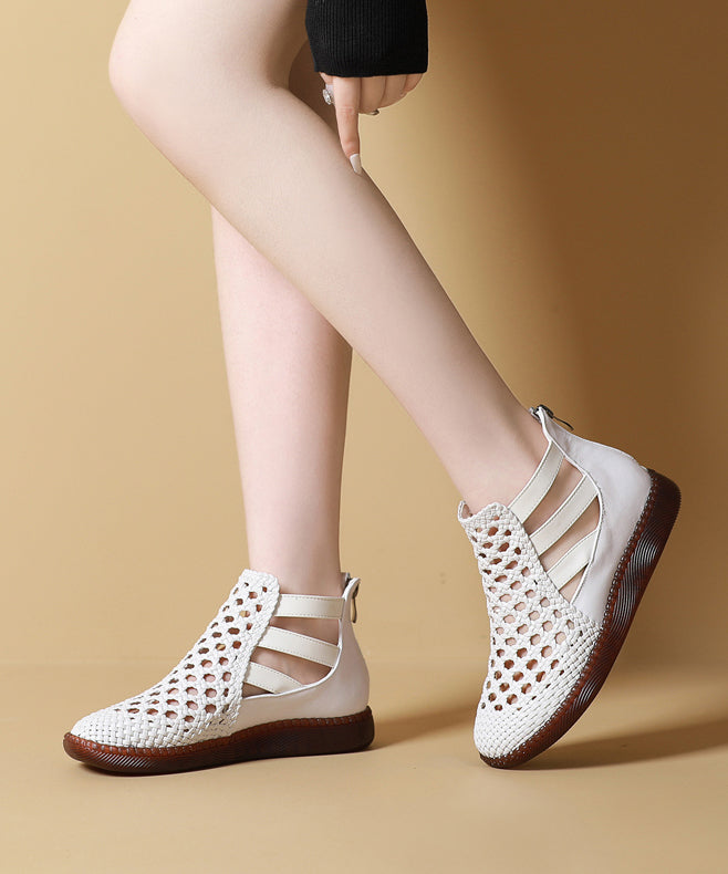 White Hollow Out Sandals Boots Knit Fabric Splicing
