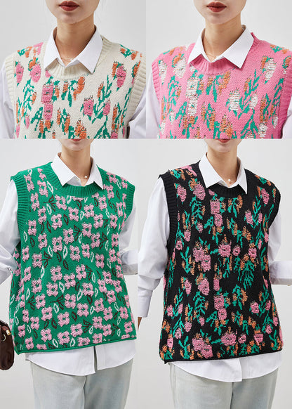 White Jacquard Knit Vests Chunky Oversized Winter