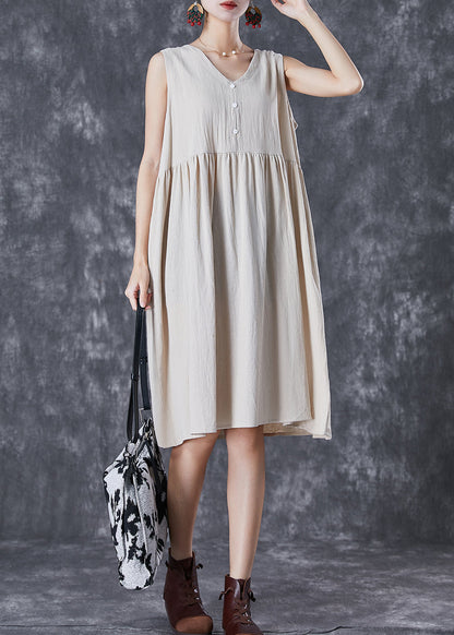 White Linen a Line Dress Exra Large Hem Button Summer