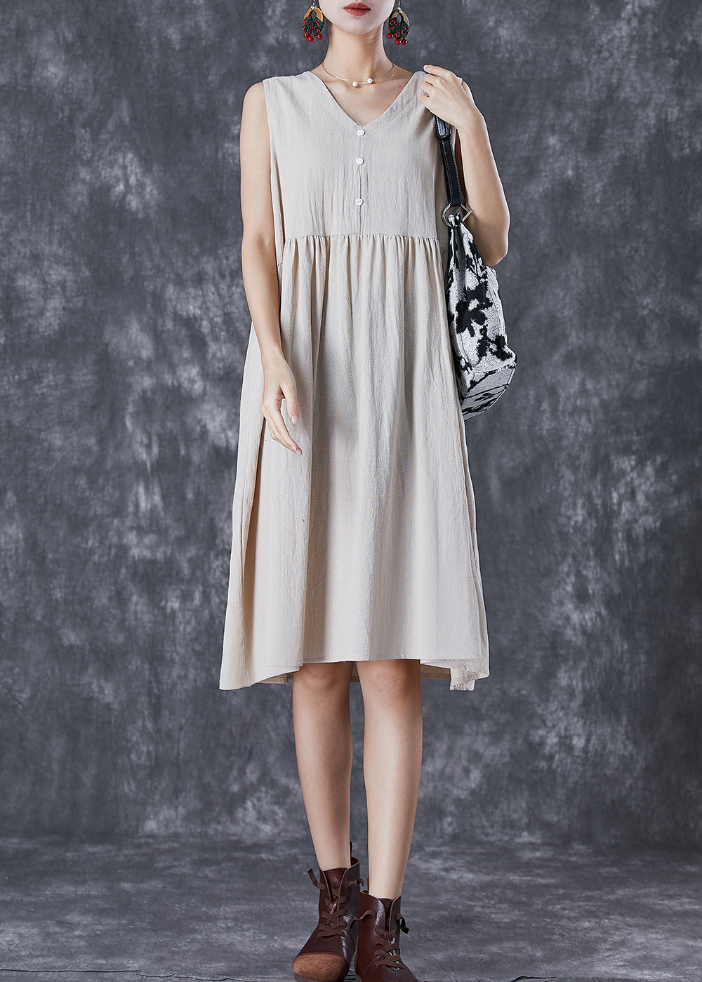 White Linen a Line Dress Exra Large Hem Button Summer