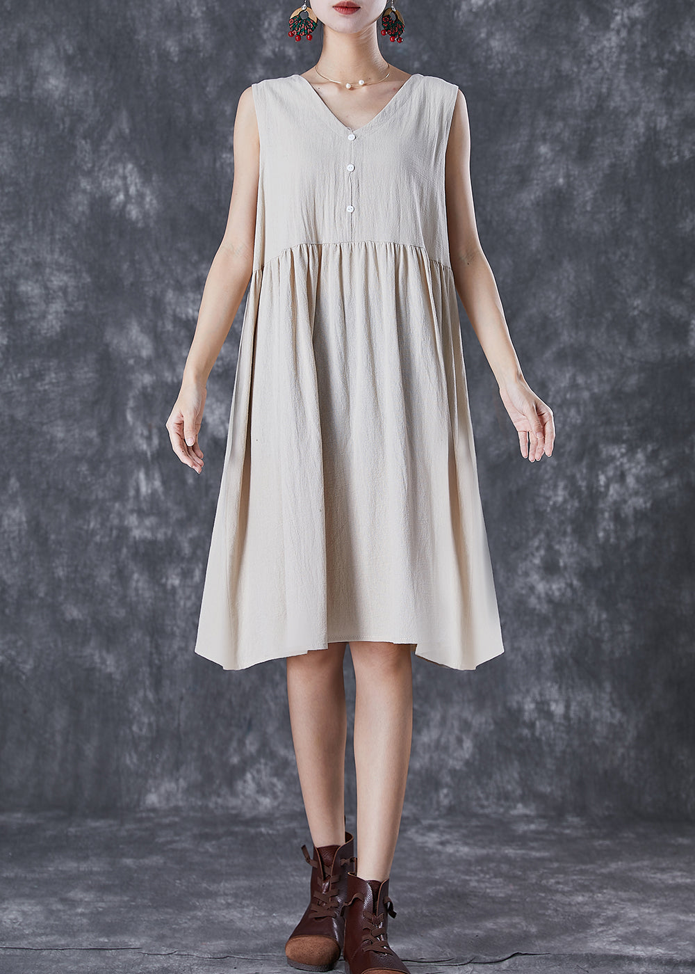 White Linen a Line Dress Exra Large Hem Button Summer