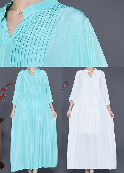 White Linen a Line Dresses Oversized Wrinkled Bracelet Sleeve