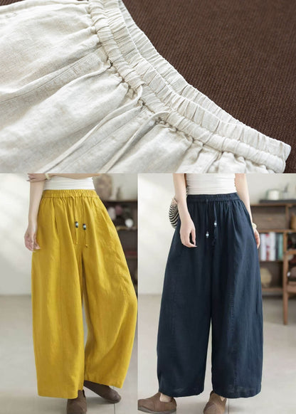 White Linen Harem Pants Oversized Elastic Waist Summer