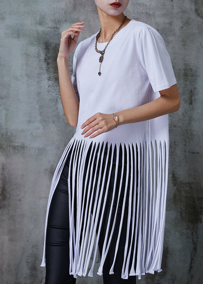 White Loose Cotton Tank Tops Tasseled Summer