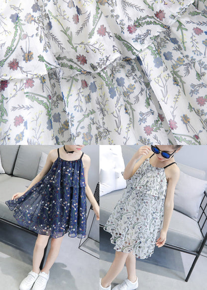 White O-neck Chiffon Slip Mid Dress Summer