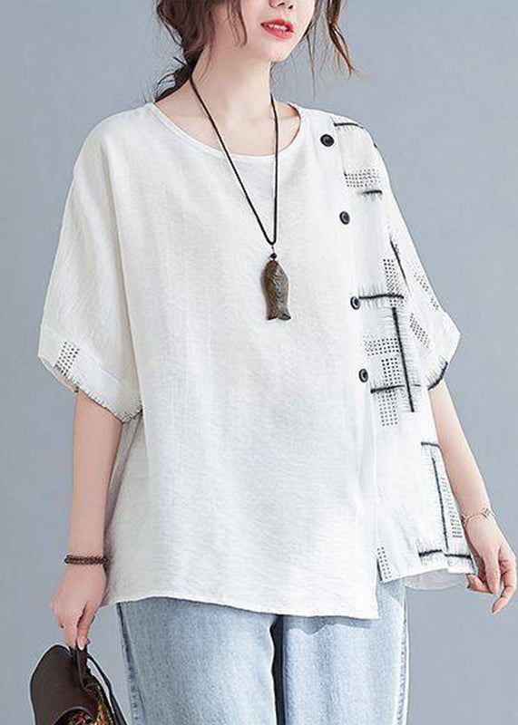 White O-neck Loose Top Short Sleeve