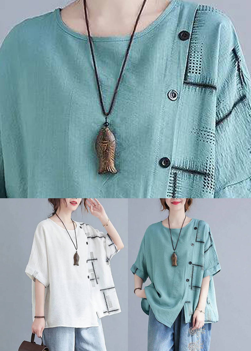 White O-neck Loose Top Short Sleeve