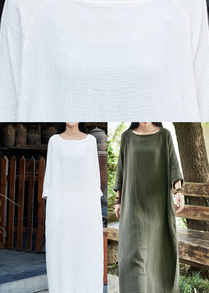 White O-neck Maxi Dresses Long Sleeve