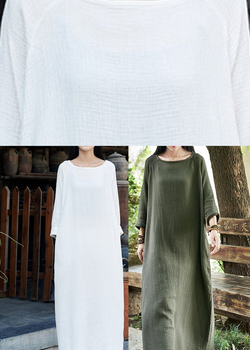 White O-neck Maxi Dresses Long Sleeve