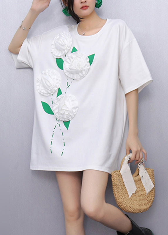 White O-neck Tops Short Sleeve