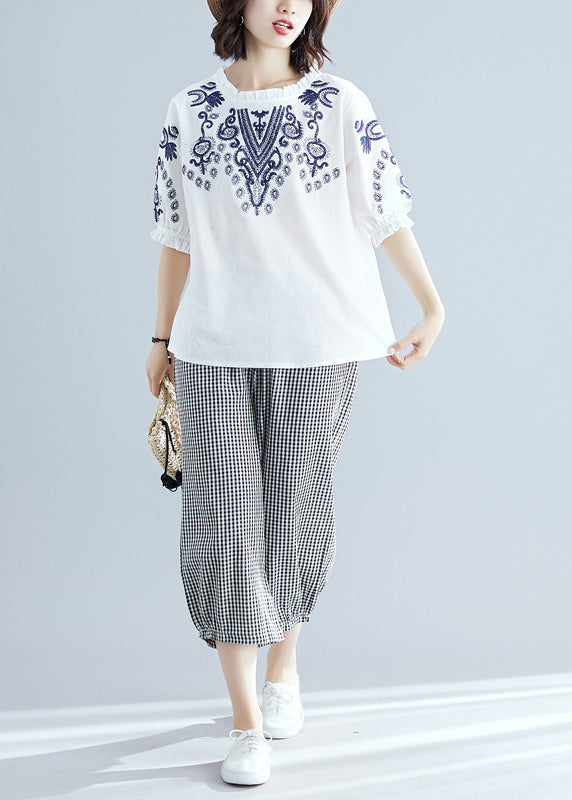 White O-neck Top and Crop Pants Two Pieces Set Summer