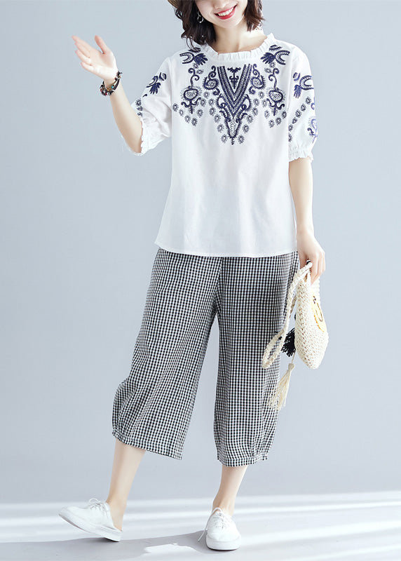 White O-neck Top and Crop Pants Two Pieces Set Summer