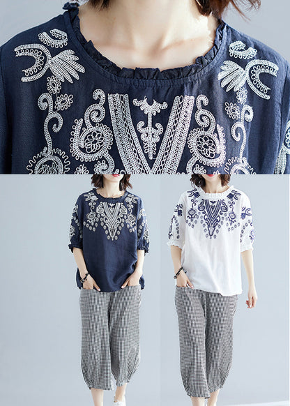 White O-neck Top and Crop Pants Two Pieces Set Summer