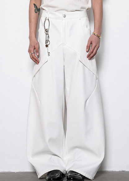White Original Design Cotton Wide Leg Pants High Waist