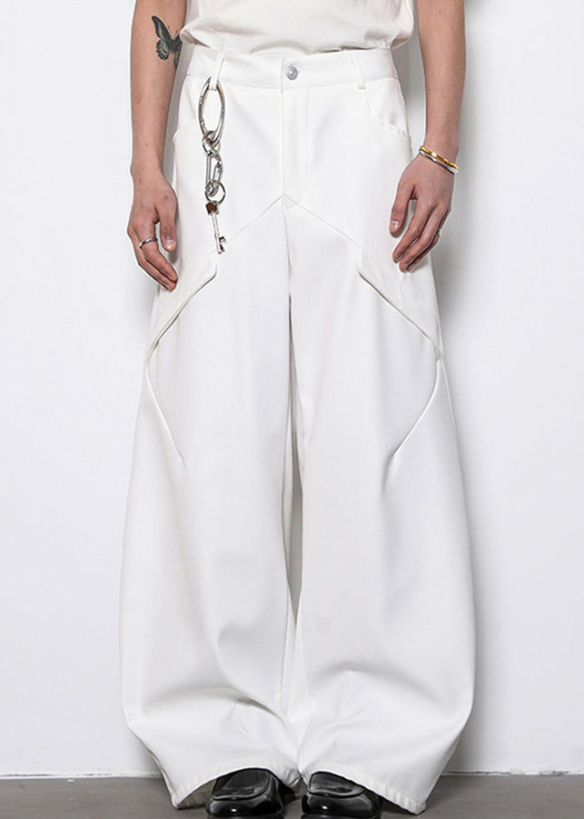 White Original Design Cotton Wide Leg Pants High Waist