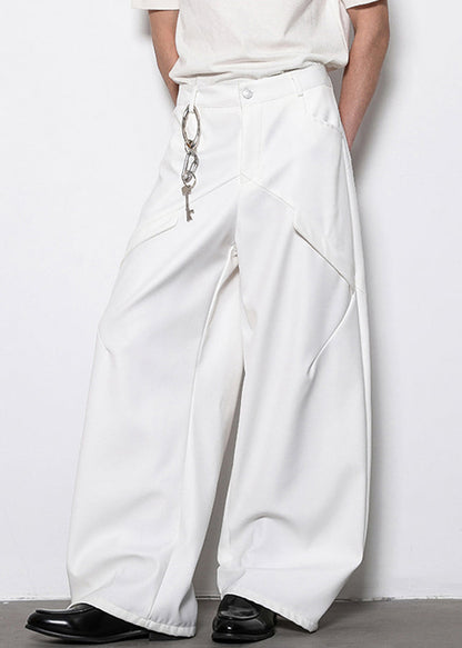 White Original Design Cotton Wide Leg Pants High Waist