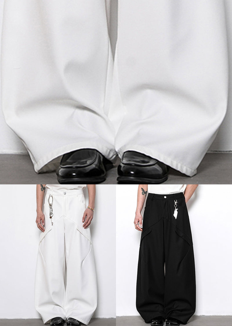White Original Design Cotton Wide Leg Pants High Waist