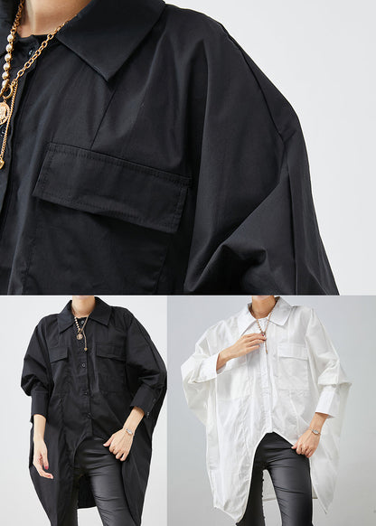 White Oversized Cotton Blouse Top Asymmetrical Fall