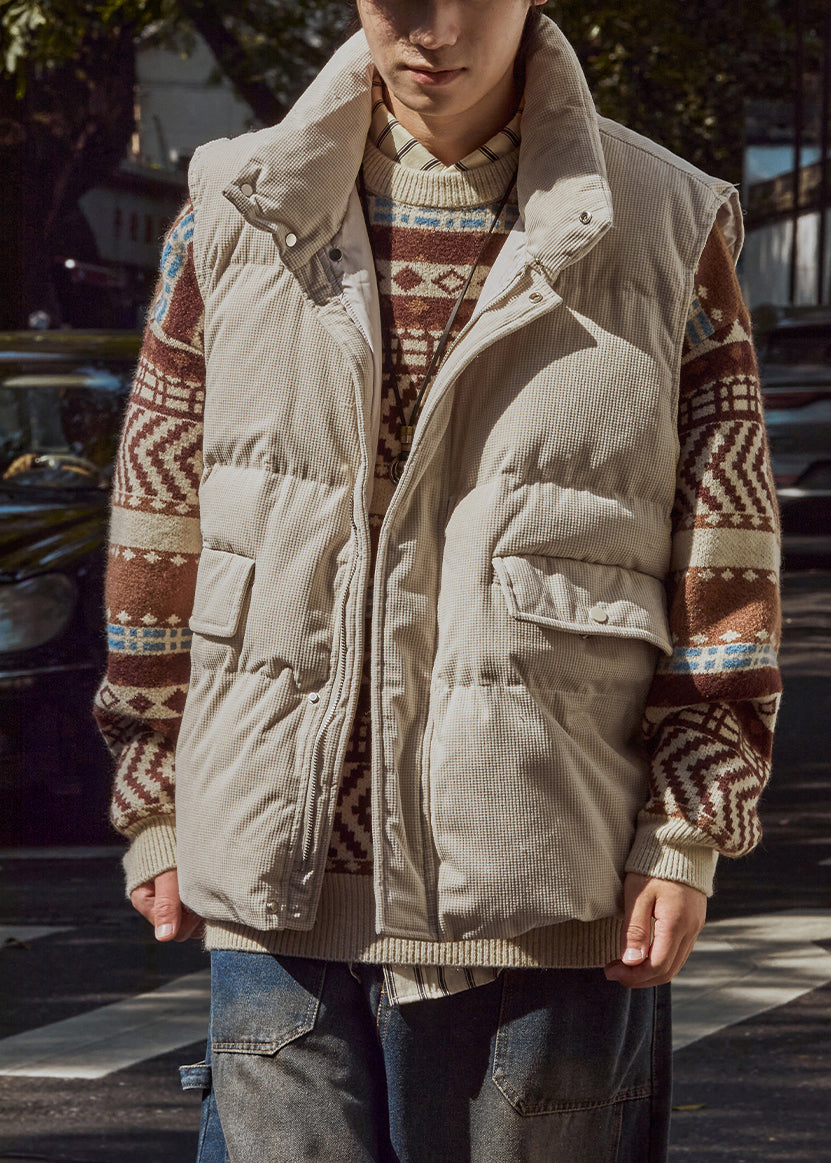 White Oversized Fine Cotton Filled Vests Zippered Winter