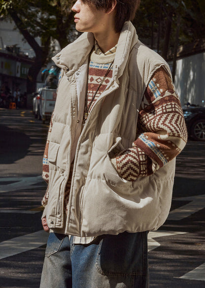 White Oversized Fine Cotton Filled Vests Zippered Winter