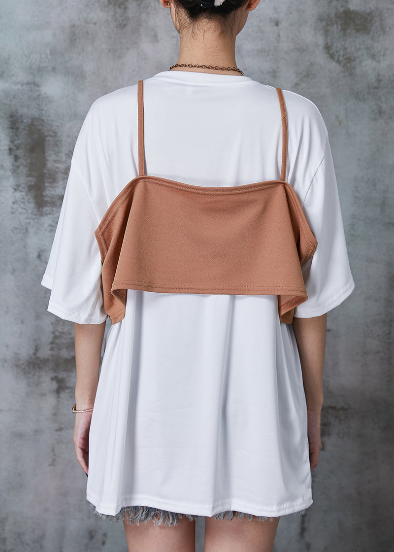 White Patchwork Cotton Fake Two Piece Tank Oversized Summer