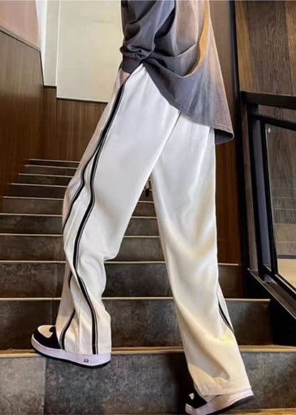 White Patchwork Cotton Pants Oversized Spring