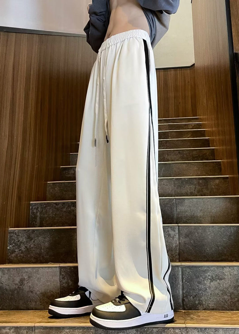 White Patchwork Cotton Pants Oversized Spring