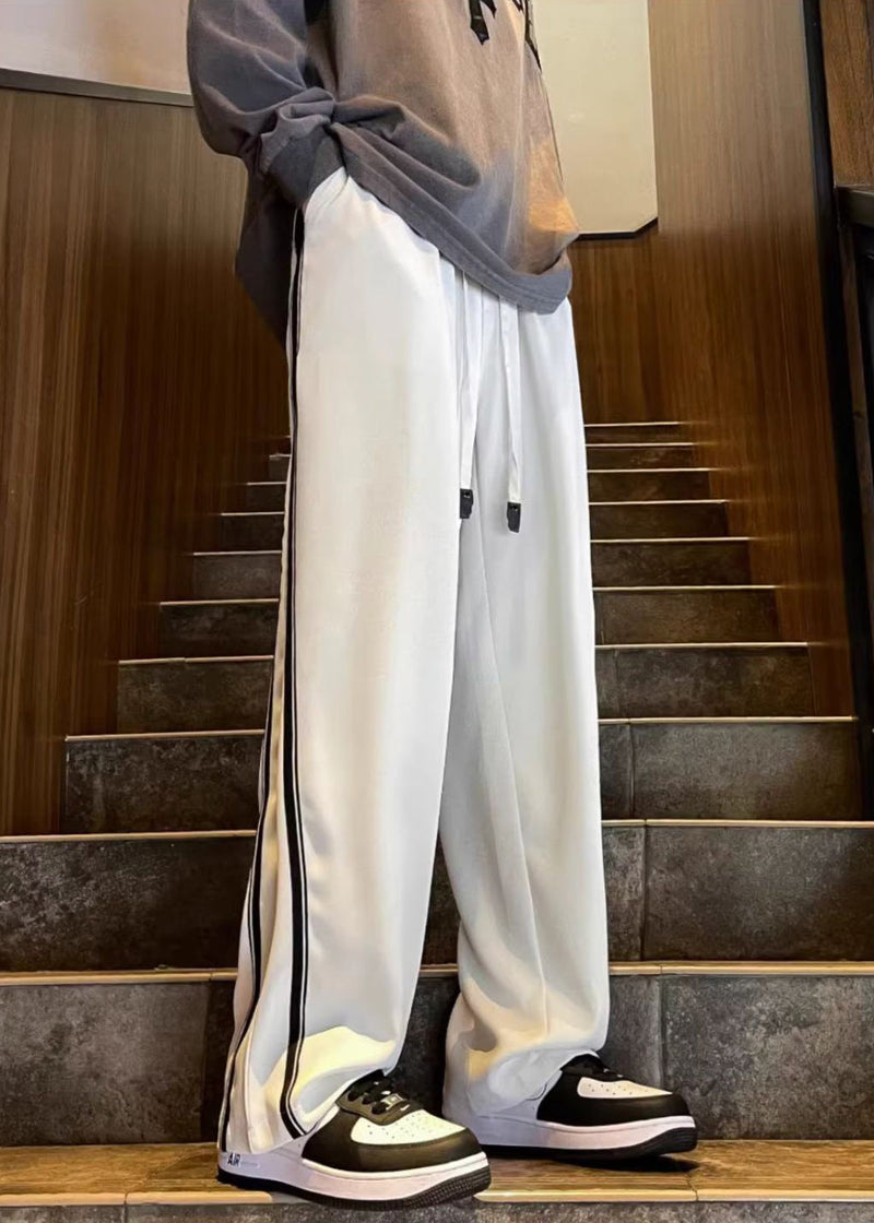 White Patchwork Cotton Pants Oversized Spring